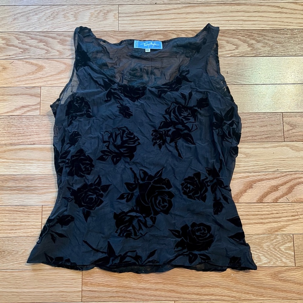 Vintage Thierry Mugler Sheer Top with Velvet Roses